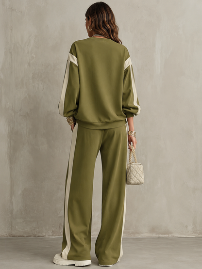 Romina | Komplettset aus Sweatshirt und Hose mit seitlichem Band, Olivgrün