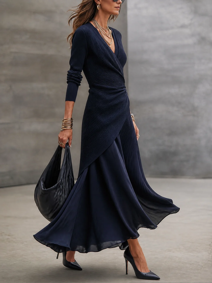 Tamara | Maxikleid mit Wickeloberteil und Satinrock, Marineblau