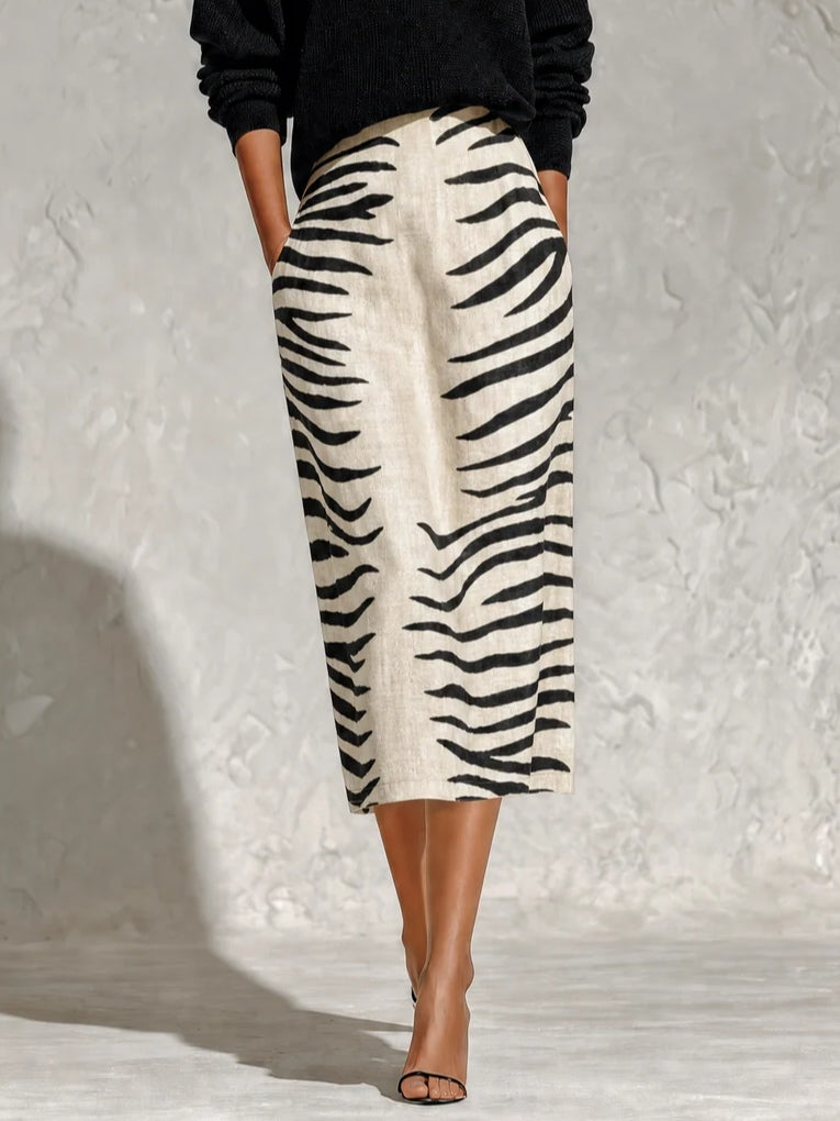 Vittoria | Komplettset Oberteil und Midirock mit Zebra-Muster, Schwarz