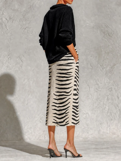 Vittoria | Komplettset Oberteil und Midirock mit Zebra-Muster, Schwarz