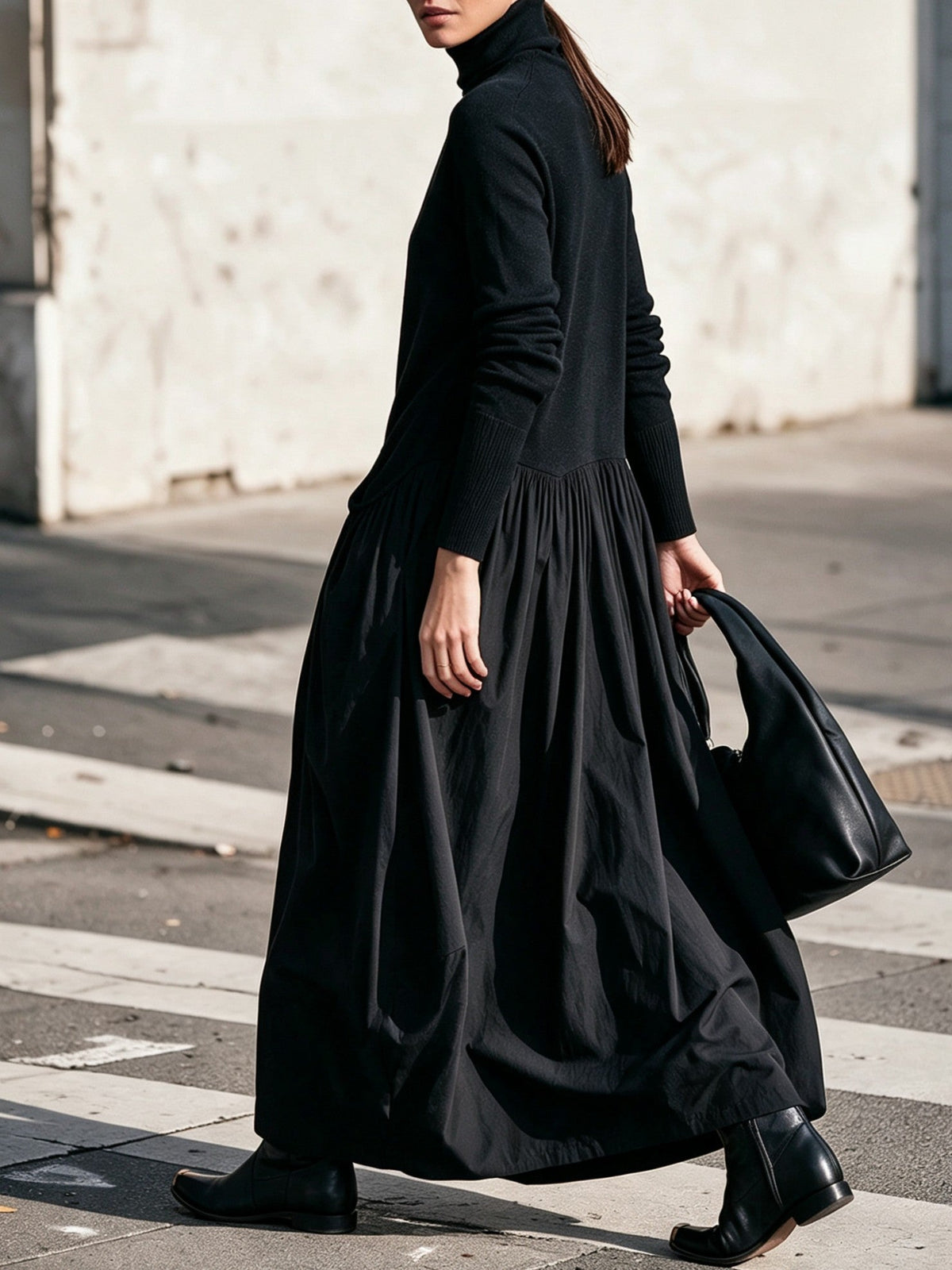 Ilaria | Maxikleid Oversize mit hohem Kragen und Taschen