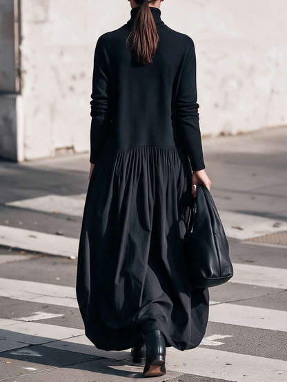 Ilaria | Maxikleid Oversize mit hohem Kragen und Taschen