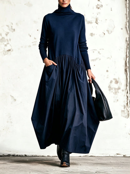 Ilaria | Maxikleid Oversize mit hohem Kragen und Taschen