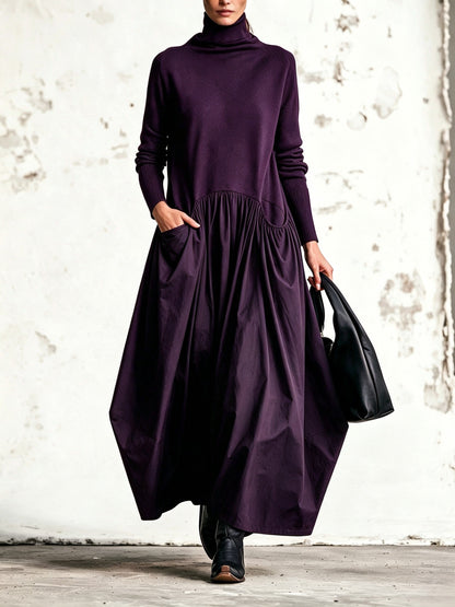 Ilaria | Maxikleid Oversize mit hohem Kragen und Taschen