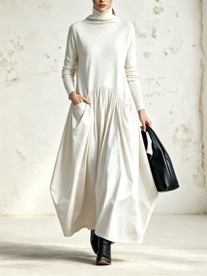 Ilaria | Maxikleid Oversize mit hohem Kragen und Taschen