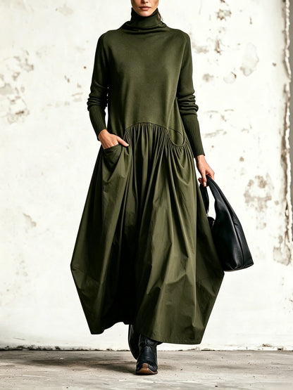 Ilaria | Maxikleid Oversize mit hohem Kragen und Taschen