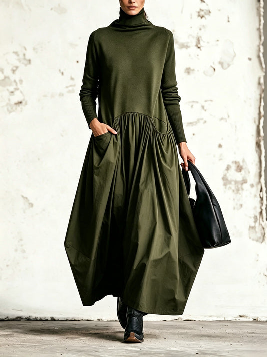 Ilaria | Maxikleid Oversize mit hohem Kragen und Taschen