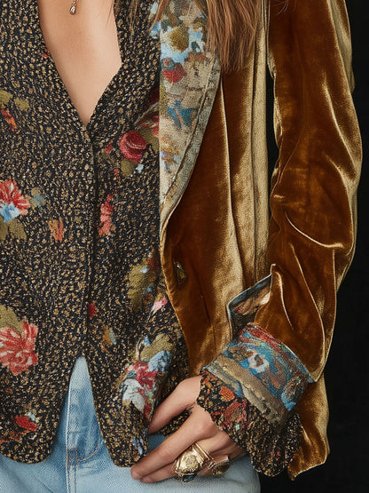 Séverine | Blazer aus Vintage-Patchwork-Velours in Senfgelb