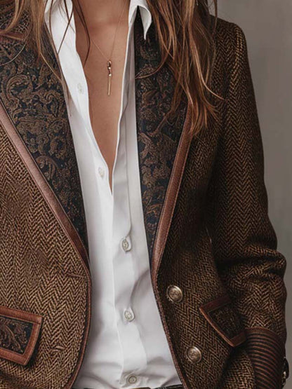 Gisèle | Blazer aus Fischgrätstoff mit Paisley-Revers, Braun