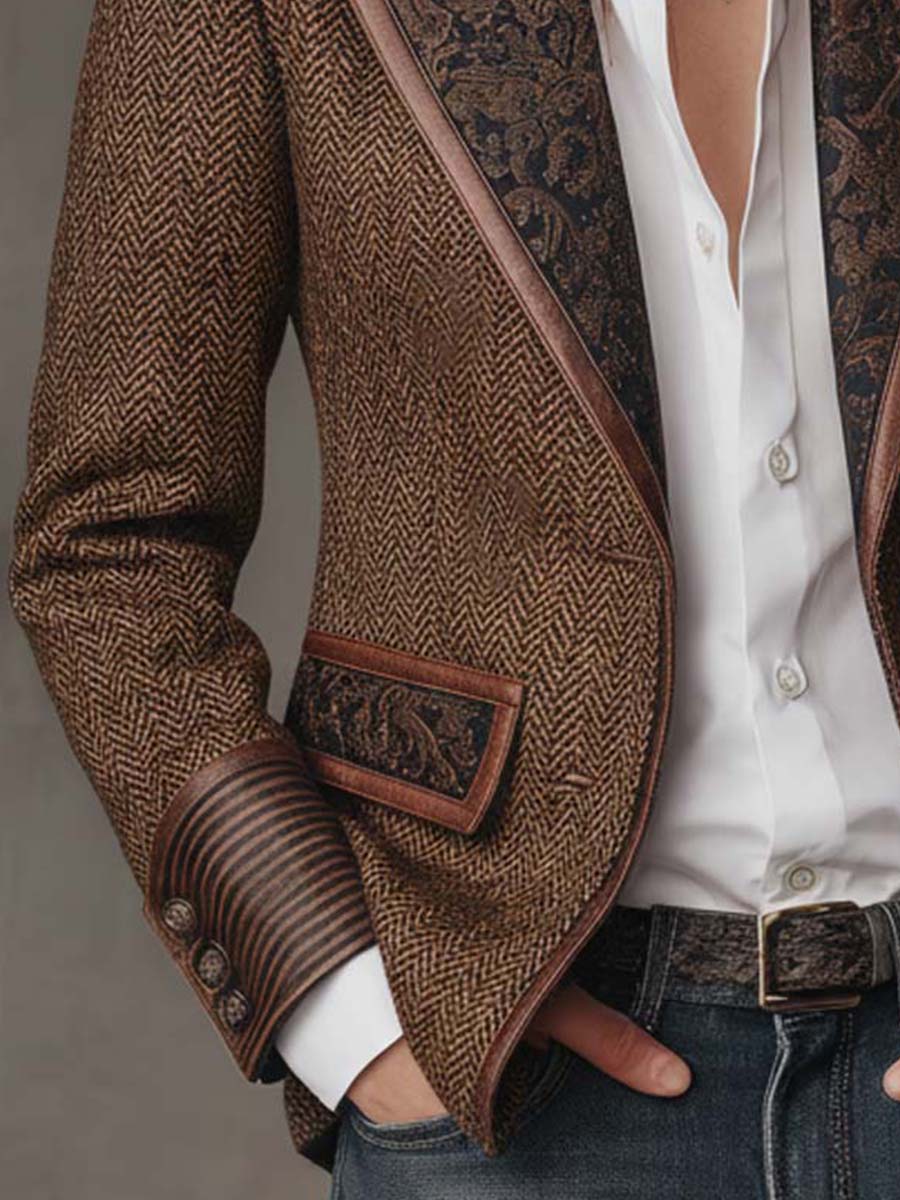 Gisèle | Blazer aus Fischgrätstoff mit Paisley-Revers, Braun