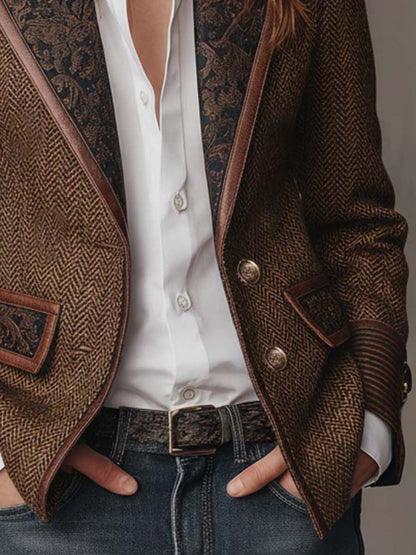 Gisèle | Blazer aus Fischgrätstoff mit Paisley-Revers, Braun
