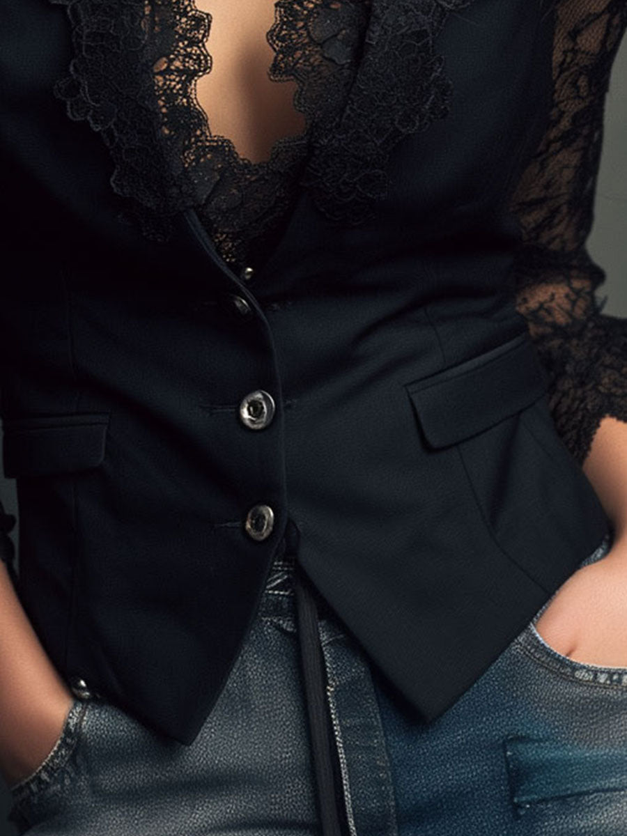 Ninon | Top Blazer mit halbtransparenten Ärmeln
