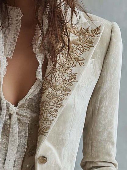 Constance | Blazer aus besticktem Samt, Beige