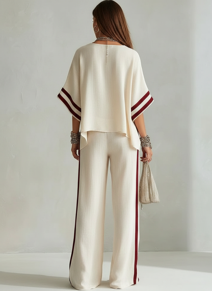 Michela | Boho Komplett in Blockstreifen, Creme