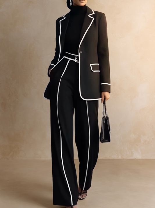 Clementina | Komplettanzug mit Blazer und Hose mit Kontrastprofil, Schwarz