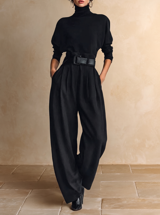 Jolanda | Komplett-Dolcevita und Hose mit Gürtel, Schwarz