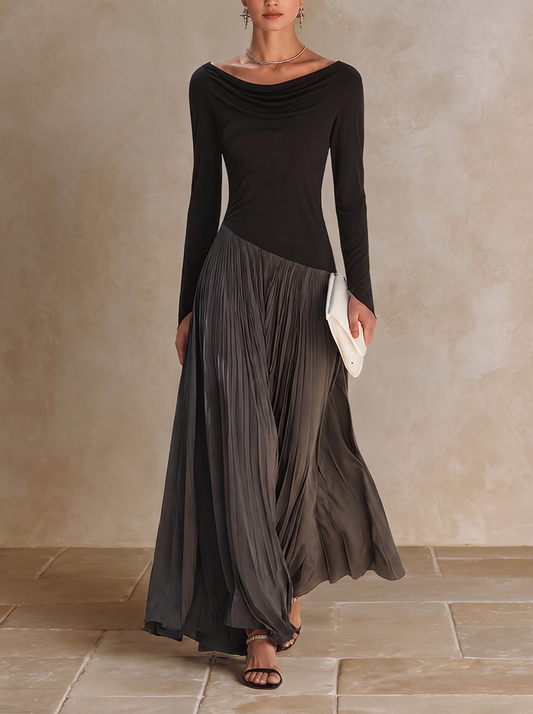 Virginia | Maxikleid mit Drapiertem Ausschnitt, Schwarz und Grau