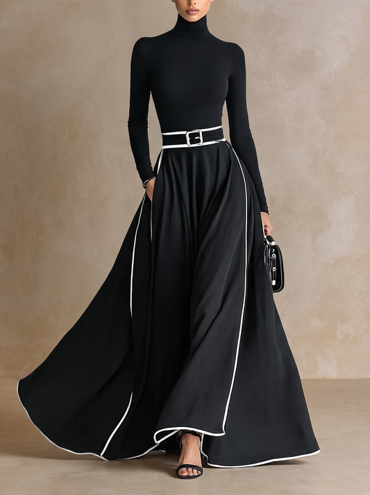 Susanna | Maxikleid mit Kontrastprofilen und Gürtel