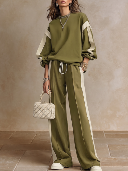 Romina | Komplettset aus Sweatshirt und Hose mit seitlichem Band, Olivgrün