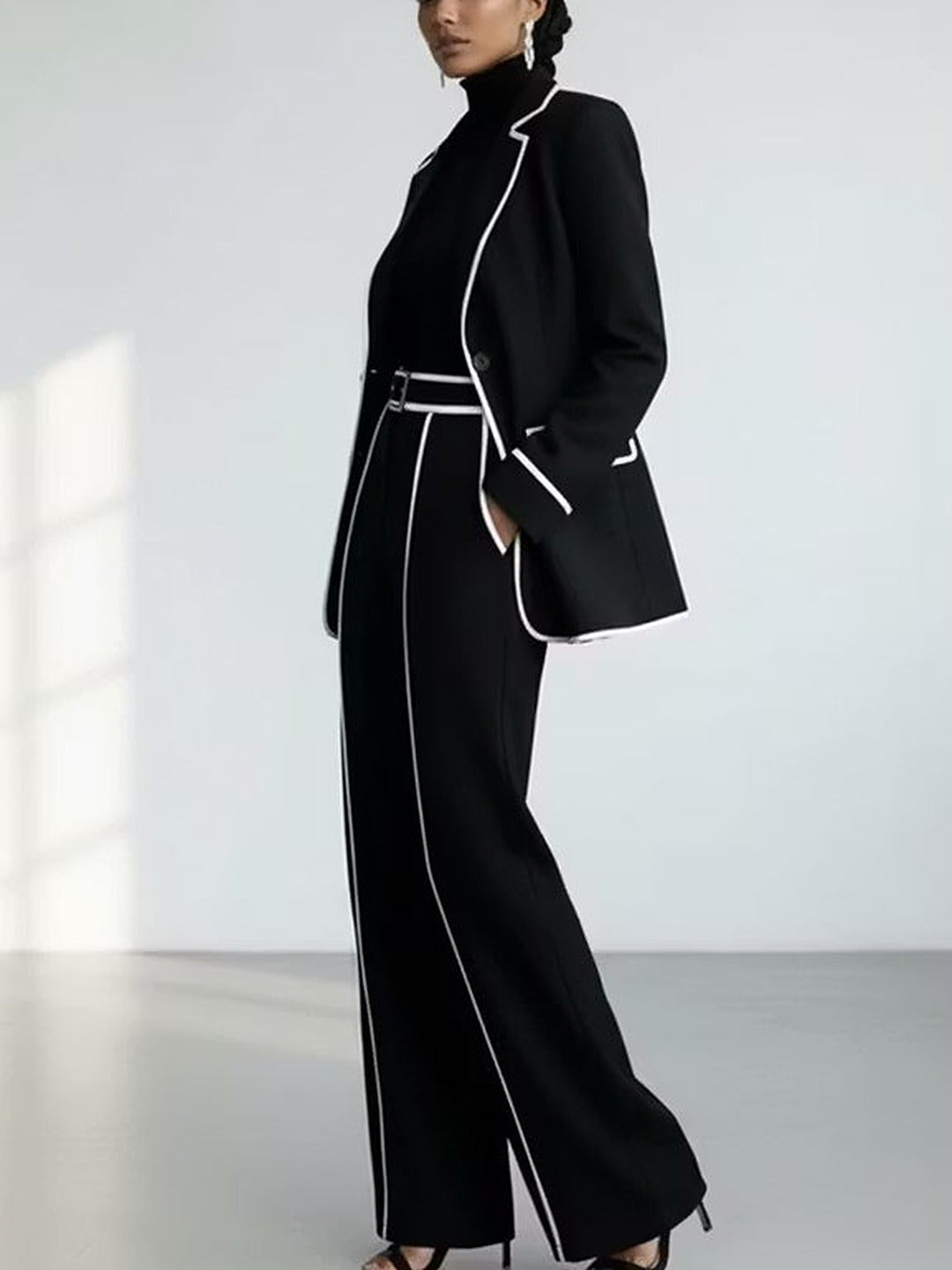 Clementina | Komplettanzug mit Blazer und Hose mit Kontrastprofil, Schwarz