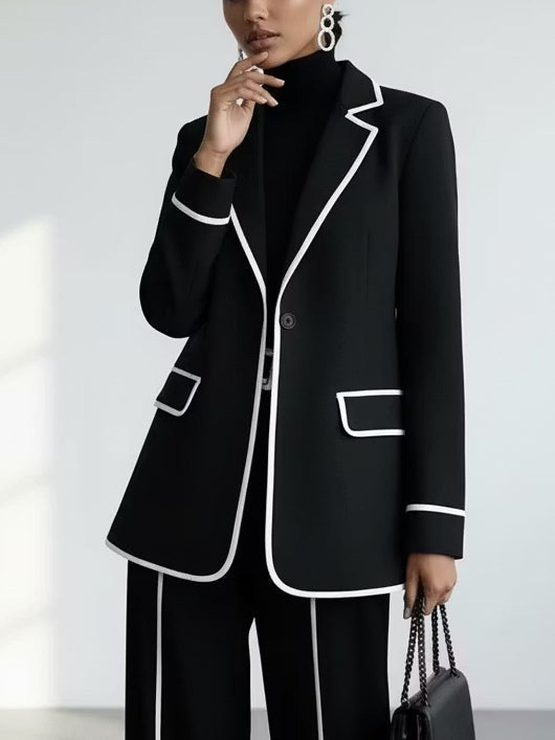 Clementina | Komplettanzug mit Blazer und Hose mit Kontrastprofil, Schwarz