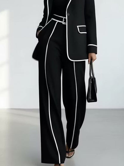 Clementina | Komplettanzug mit Blazer und Hose mit Kontrastprofil, Schwarz