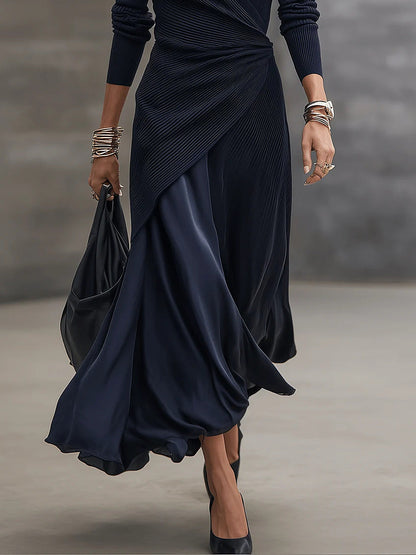 Tamara | Maxikleid mit Wickeloberteil und Satinrock, Marineblau
