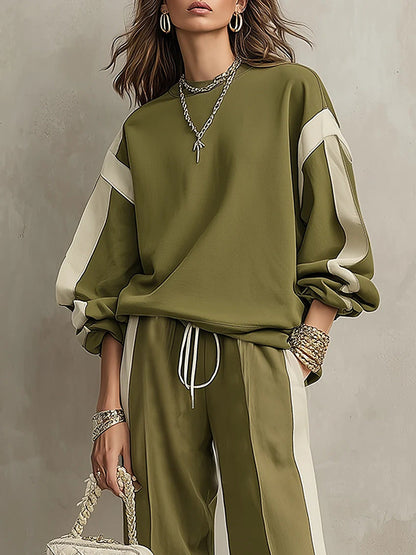 Romina | Komplettset aus Sweatshirt und Hose mit seitlichem Band, Olivgrün