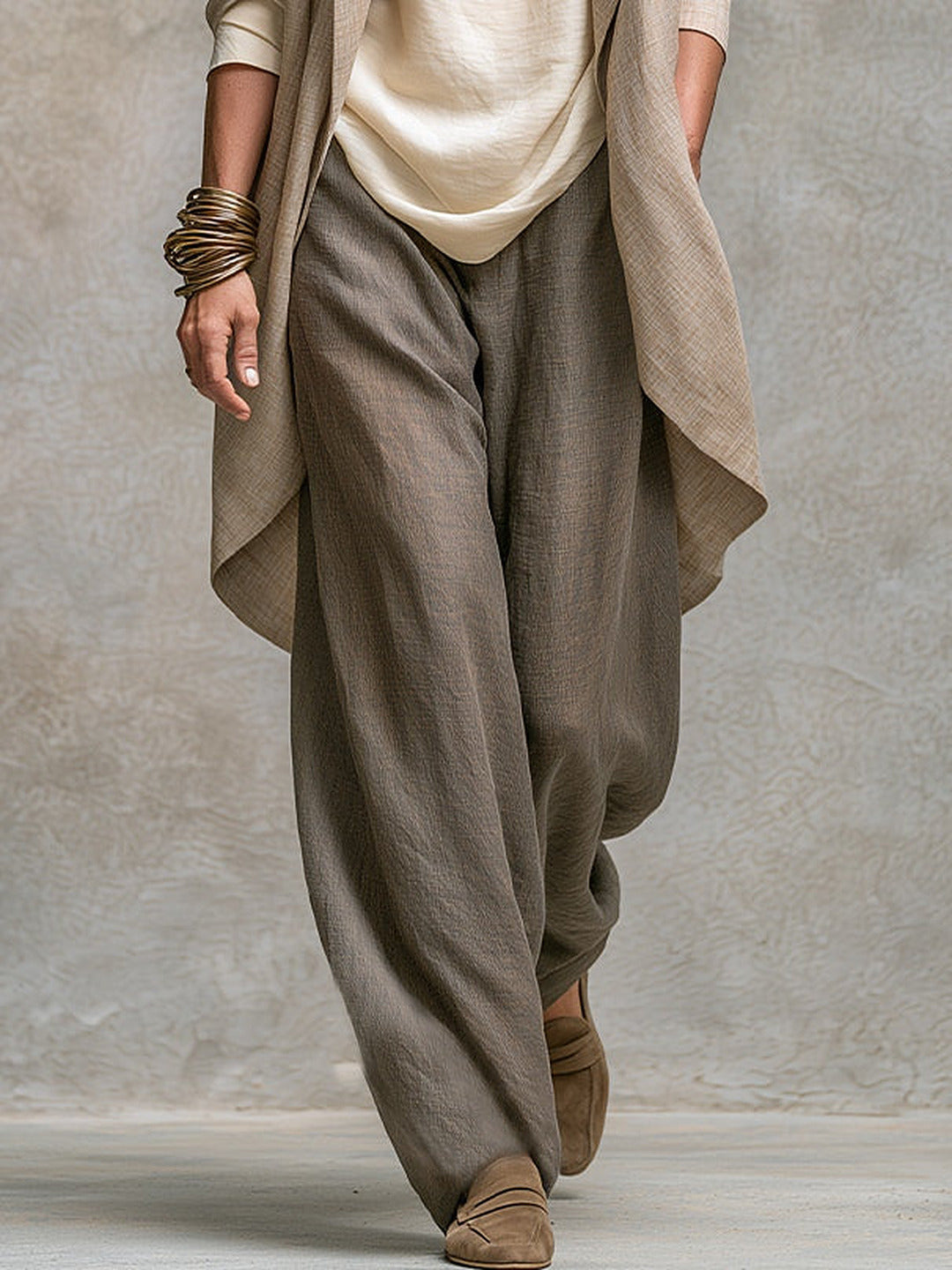 Flaminia | Dreiteiliges Set mit Palazzo-Hose, Beige und Grau