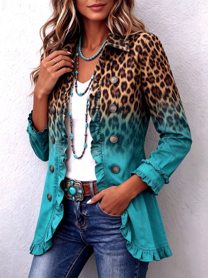 Cassandre | Blazer mit Volant und verlaufendem Leopardenmuster