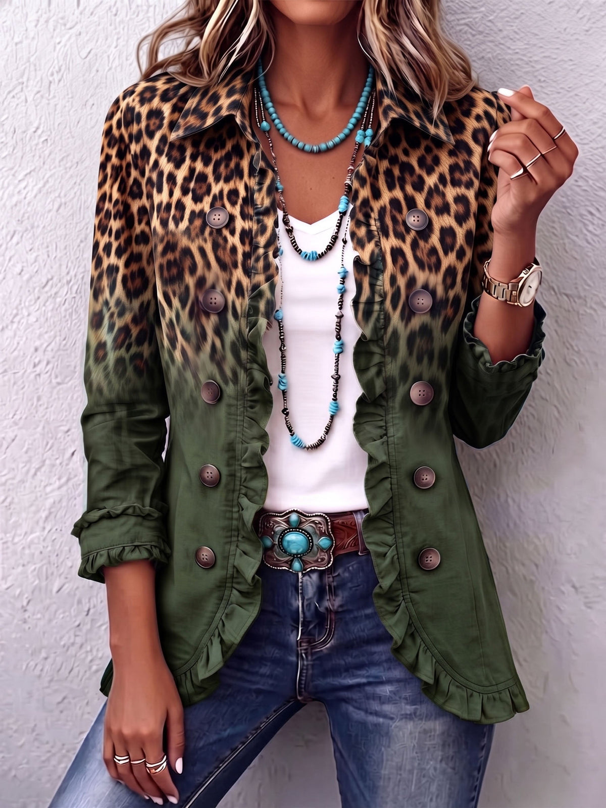 Cassandre | Blazer mit Volant und verlaufendem Leopardenmuster
