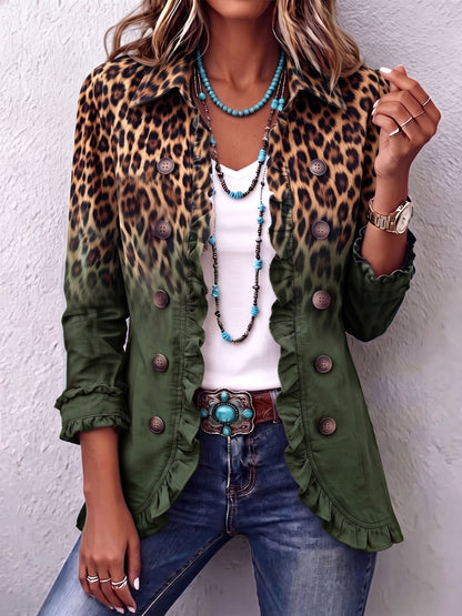 Cassandre | Blazer mit Volant und verlaufendem Leopardenmuster
