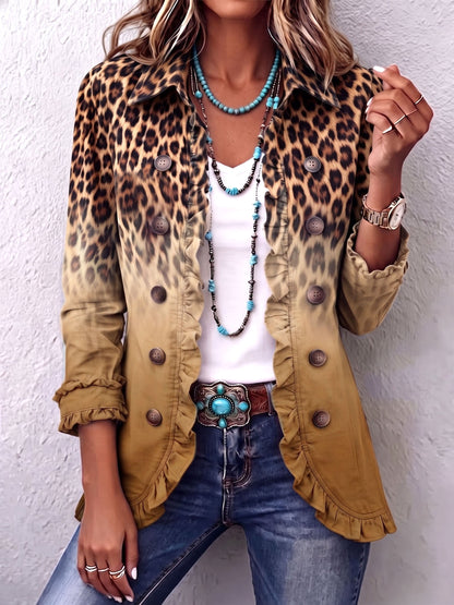 Cassandre | Blazer mit Volant und verlaufendem Leopardenmuster
