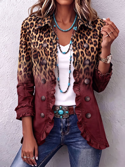 Cassandre | Blazer mit Volant und verlaufendem Leopardenmuster